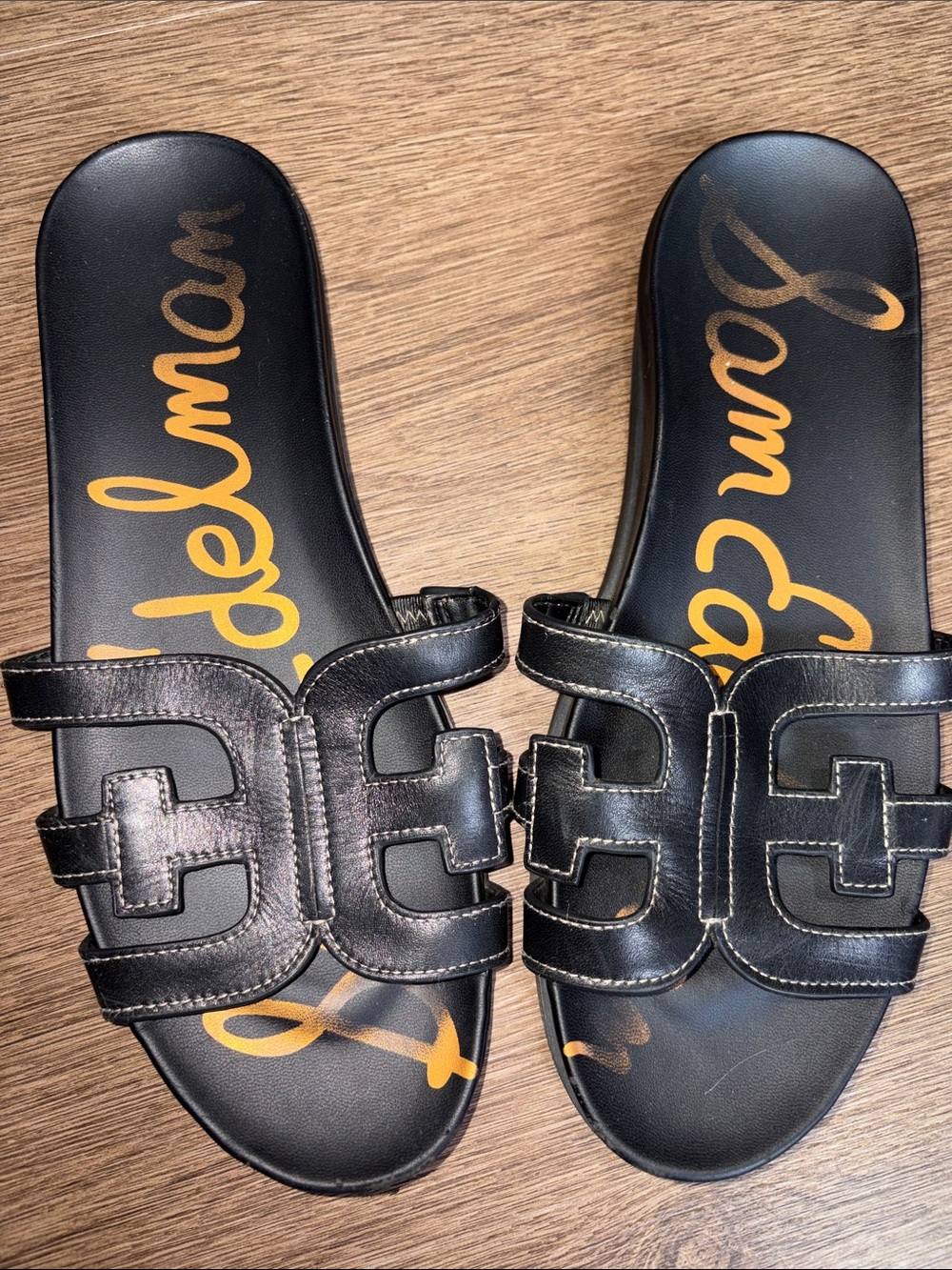 Sam Edelman Bay Black Logo Slide Sandals Women’s Size 10 Leather